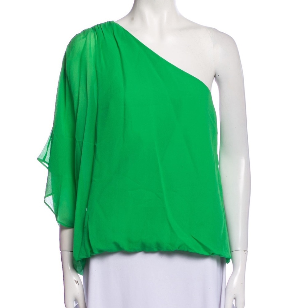 Alice + Olivia Green Asymmetrical Bubble Blouse